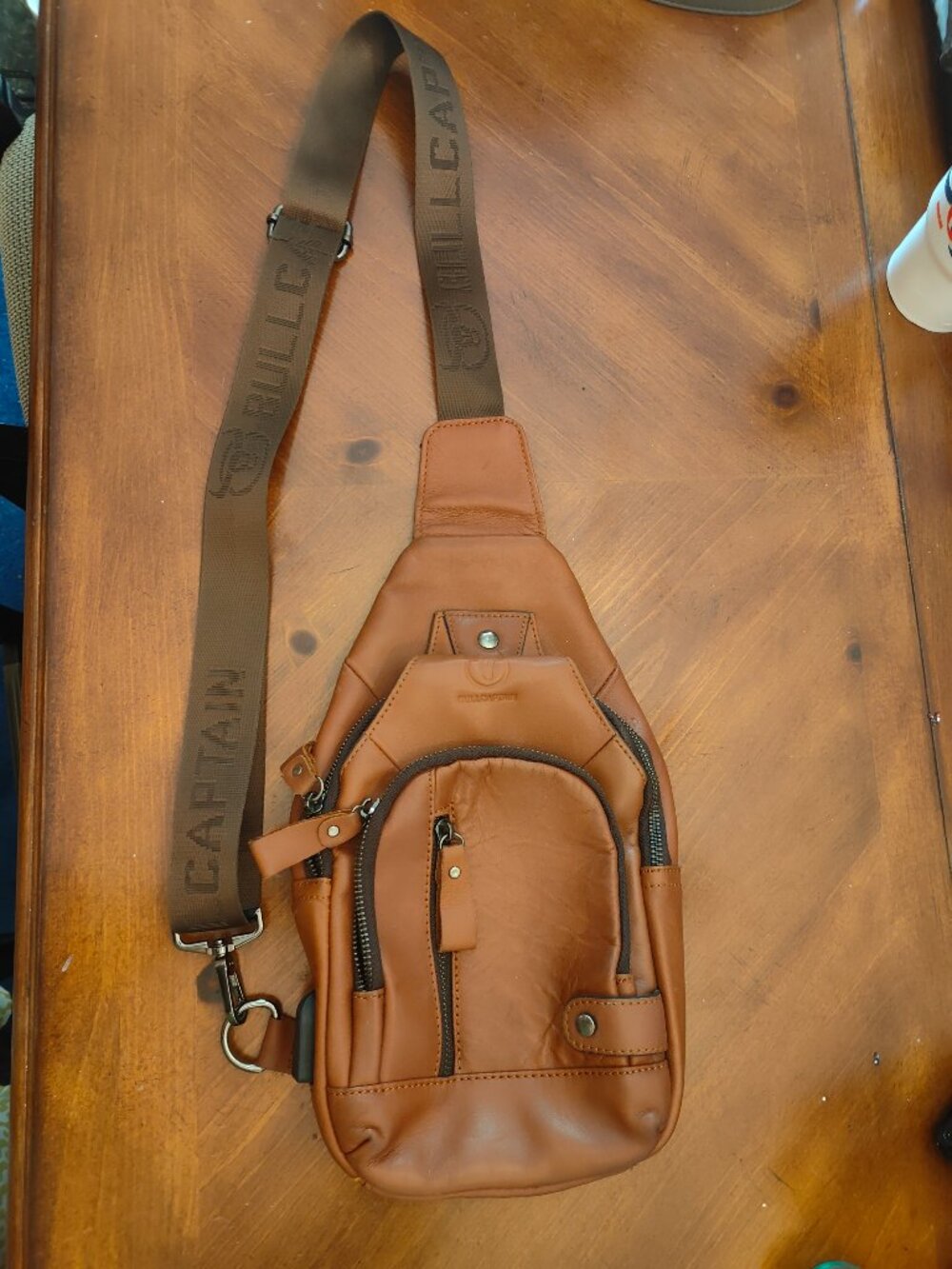 Bull Captain sling bag, genuine Brown leather.